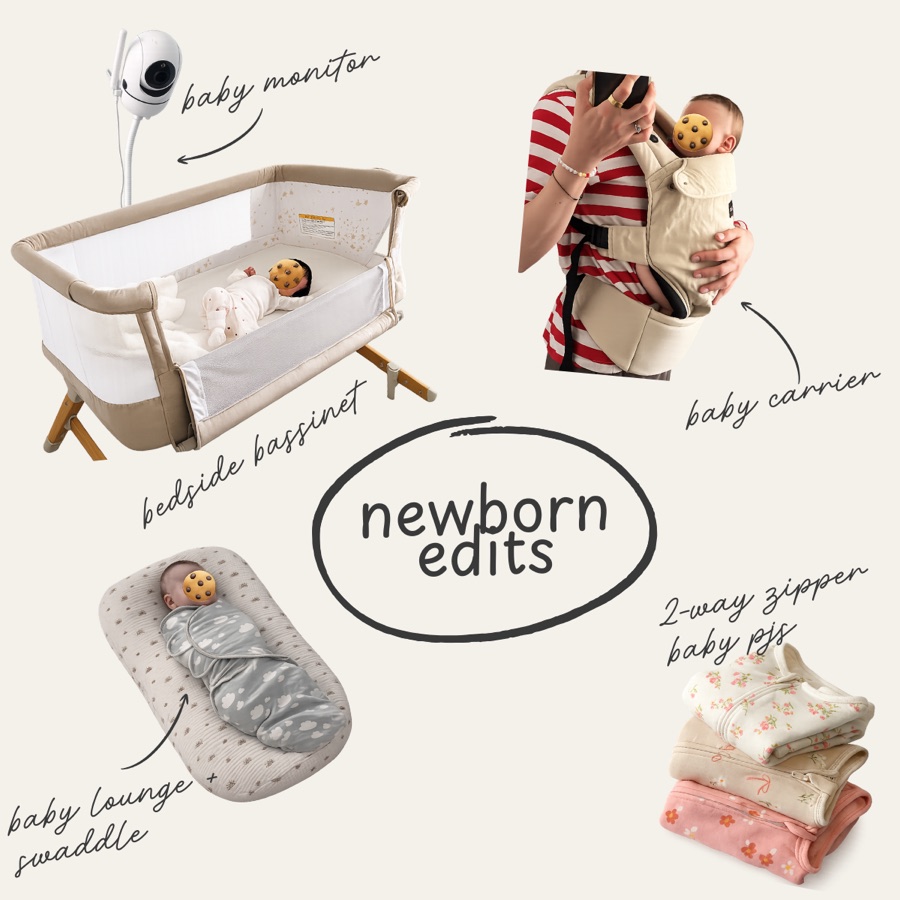 Newborn essentials for sleep, diaper changes, bath time, babywearing, and everyday care.