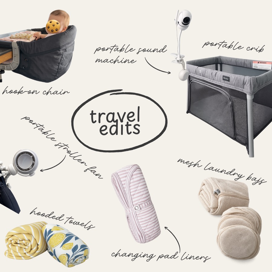 Baby travel essentials for diaper changes, meals, naps, and trips away from home.